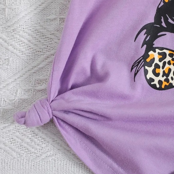 New 2 Piece Purple Graphic Tee and Leopard Print Shorts Set Size 5/6 - Picture 6 of 8
